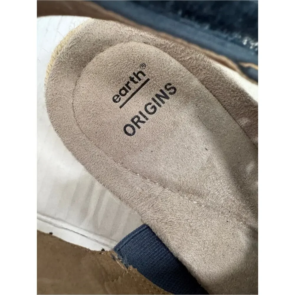 Earth Origins Blue Faux Leather Espadrille Wedges Womens 11 Beachy Sandal Vaca